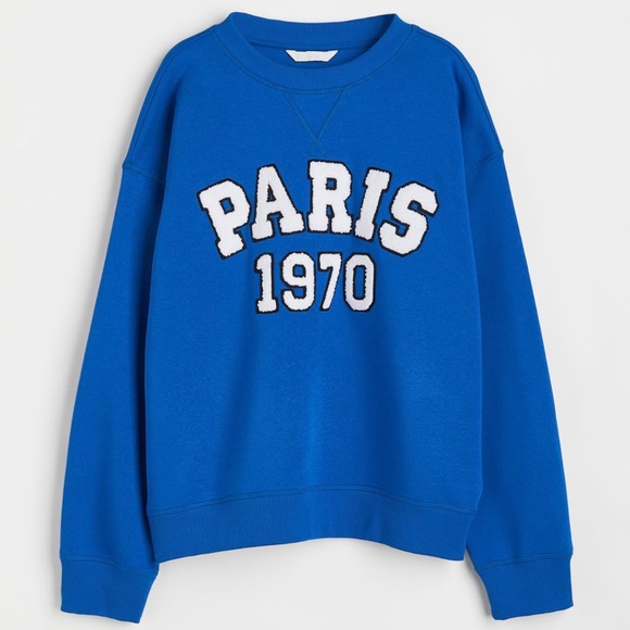H&M Sweaters - NWT H&M Blue Paris Sweatshirt with Sherpa Letters
